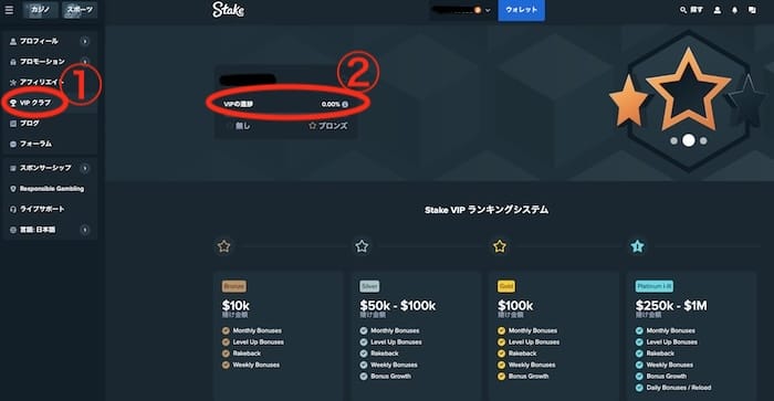 VIPレベル昇格まで残りベット額の計算方法・確認方法